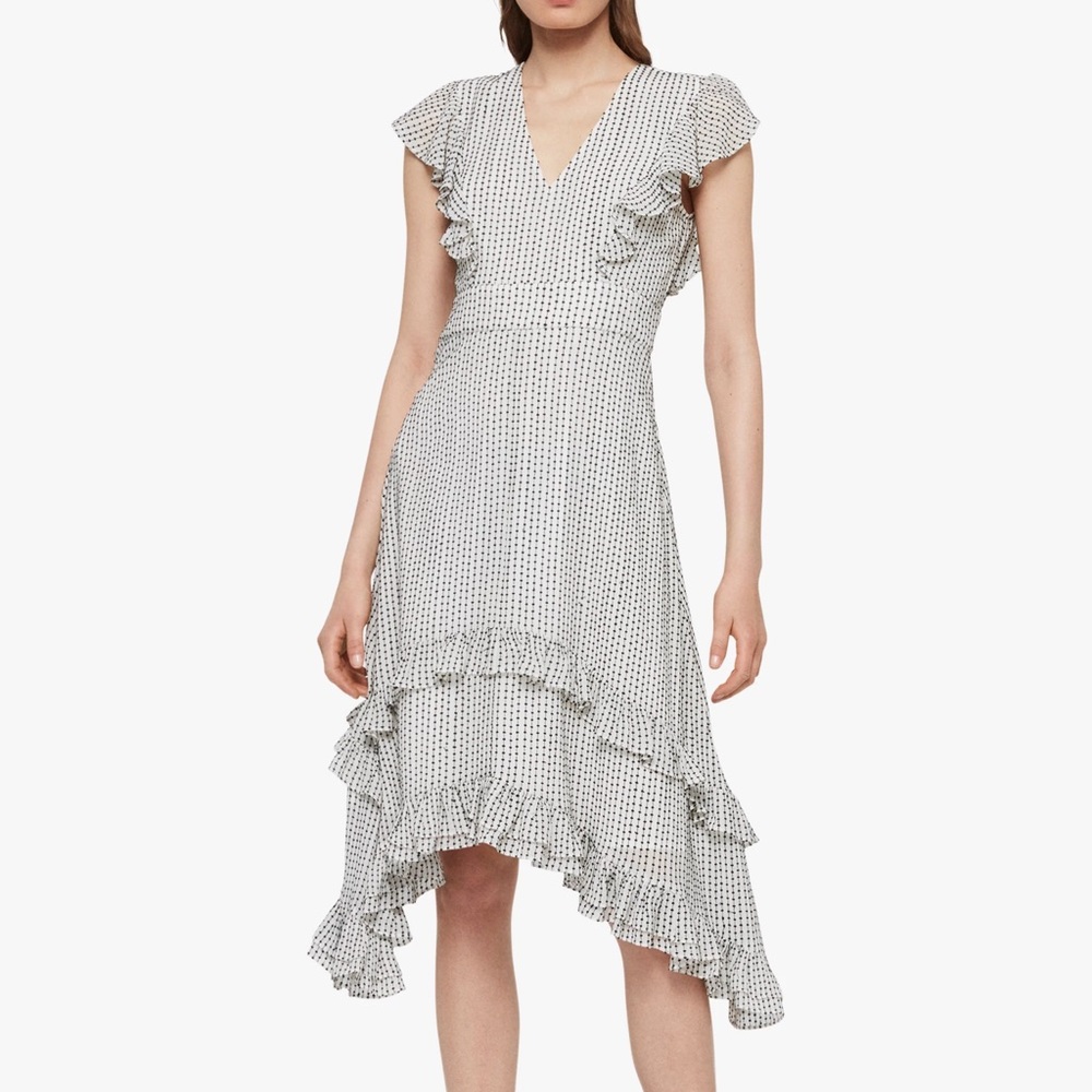 All Saints Evia Embroidered Dress, Oyster White